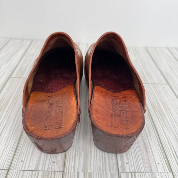 VTG 70's Nordstrom clogs 9.5 platform leather and wood slip on shoes boho hippie - Picture 5 of 14